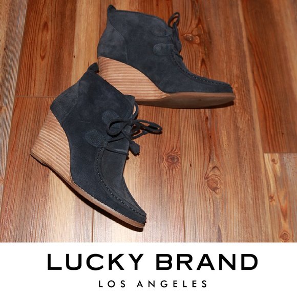 Lucky Brand Shoes - Lucky Brand Navy Suede Wedged Shootie - 9.5 Medium